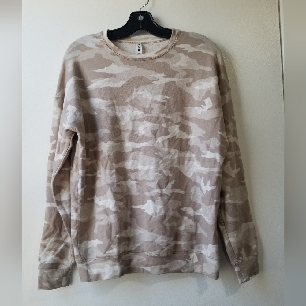 Athleta Camo Pullover XS Cream Tan Sweatsuit Crew Neck Balance